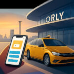 Illustration d’un taxi réservé à l’avance pour Orly, dans une ambiance moderne et rassurante. L’image évoque la simplicité de réservation et la transparence du prix.