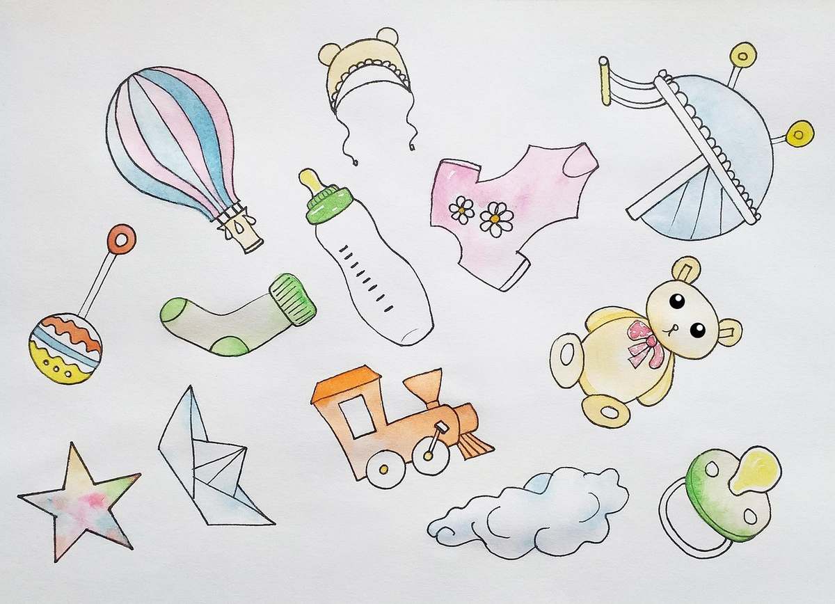 Dessin d'objets pour bébé sur fond blanc